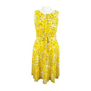 R&K YELLOW FLORAL SLEEVELESS CHIFFON DRESS, SIZE 8